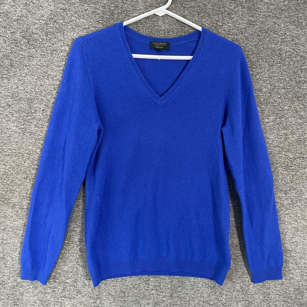 Charter Club Cashmere Sweater Womens Medium Blue V Neck Pullover Long Sleeve